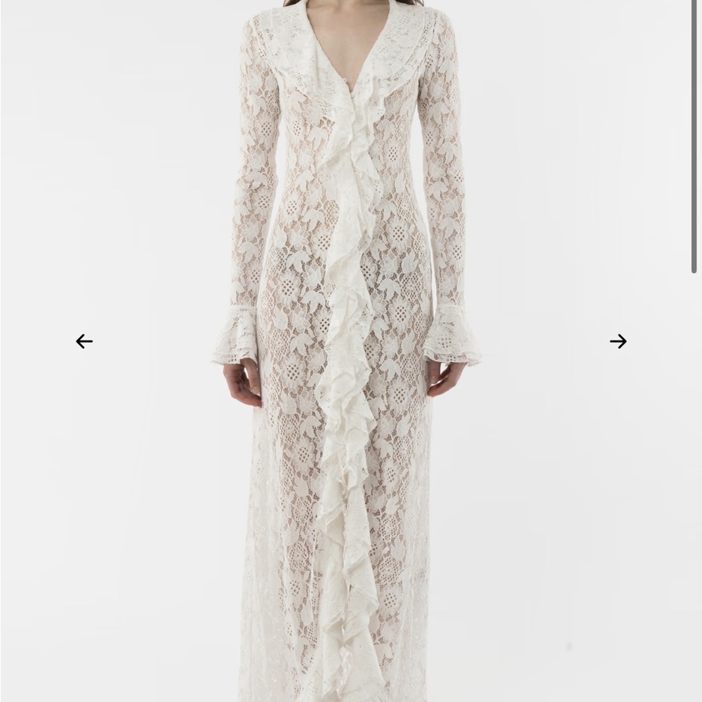 Arakii Lily Ivory Lace Ruffle-Front Maxi Dress